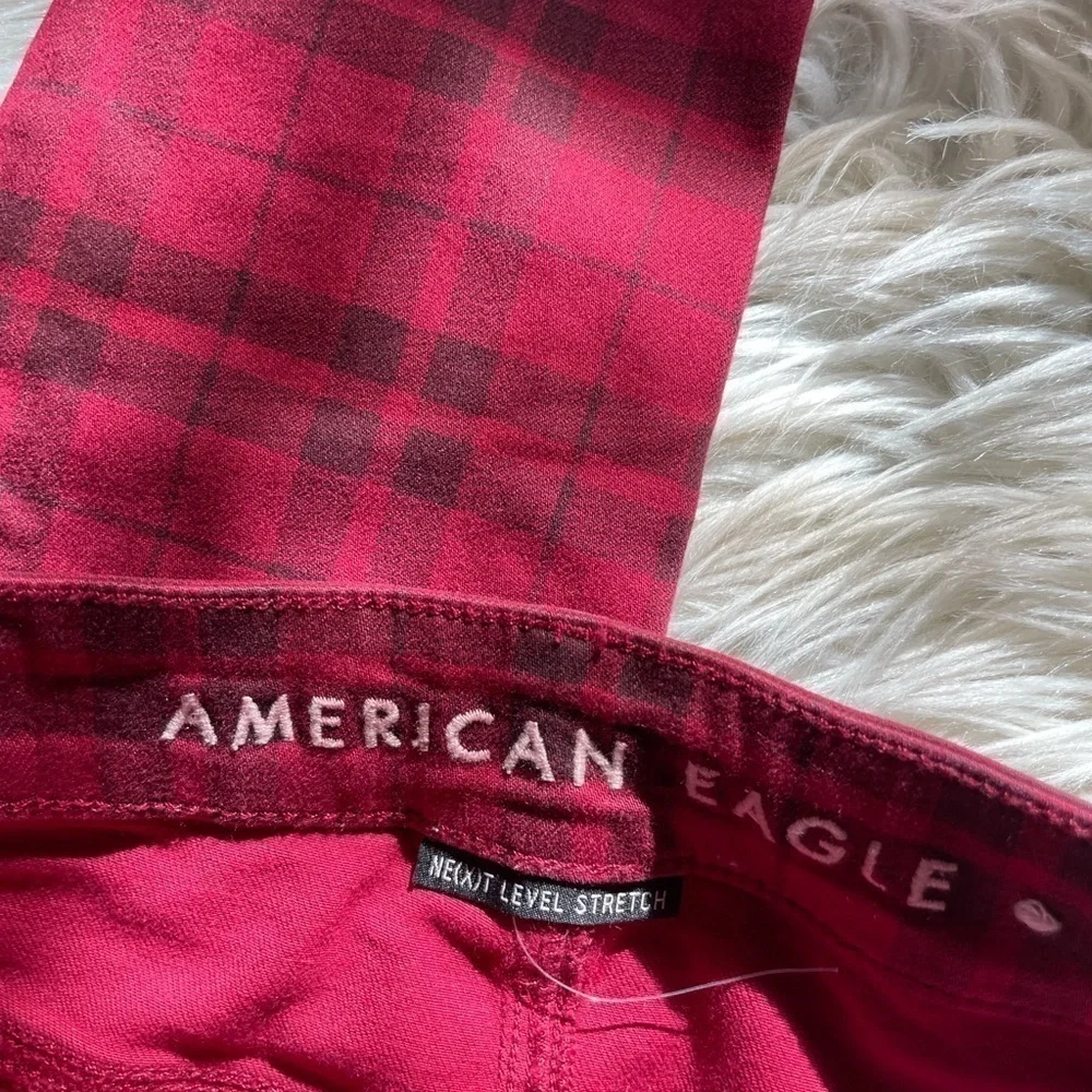 AMERICAN EAGLE Red Plaid High Rise Jeggings